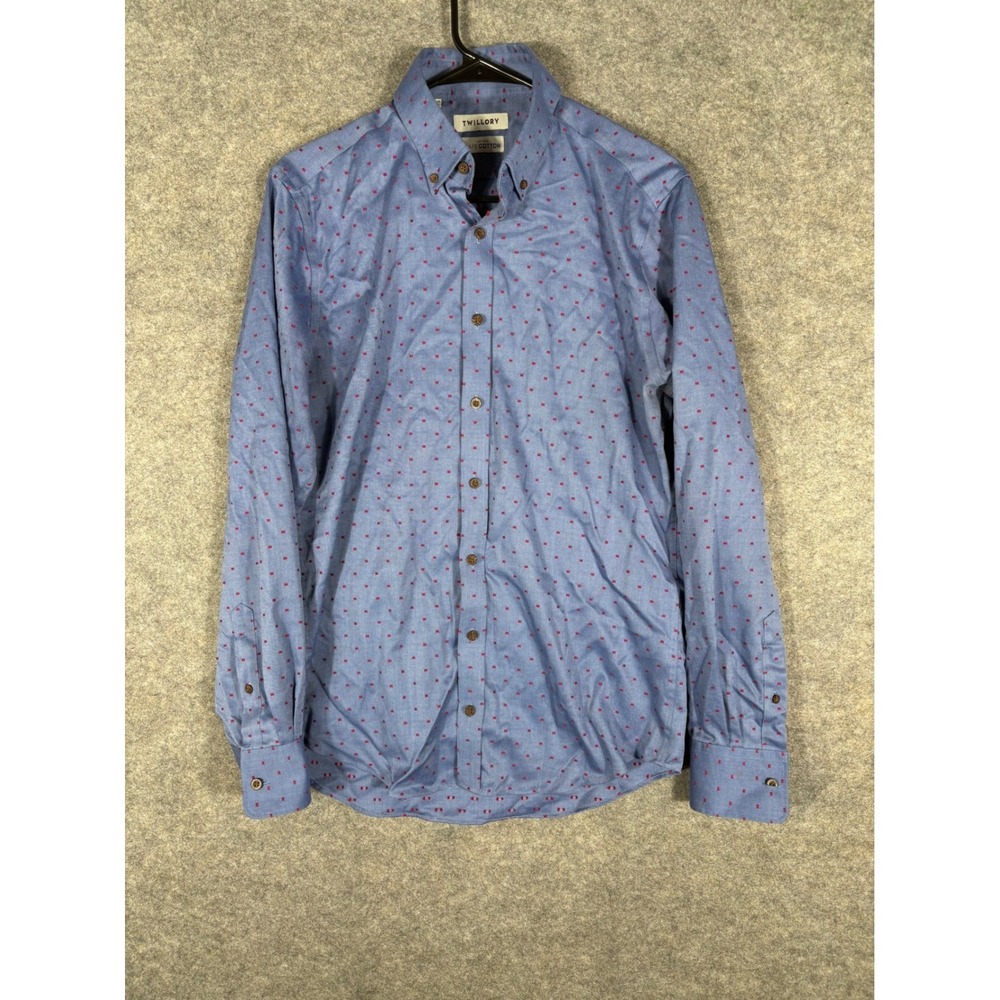 Twillory Mens Button‎ Down Shirt 15.5 34/35 Tailored Fit Blue Red Dot Non Iron